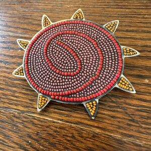 Red and Orange Sunburst Beaded Brooch - Women Jewelry Brooches